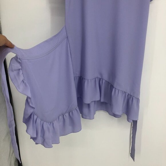 Aritzia Wilfred Periwinkle Ninette Ruffled short sleeve mini wrap dress size S - Picture 8 of 16